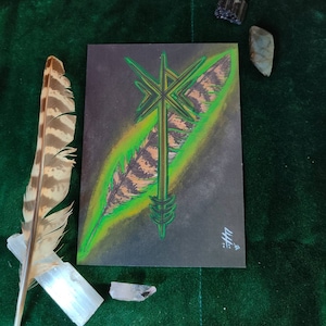 Una ofrenda al bosque, Landvættir, espíritus de la tierra, animismo - Tarjeta de altar Bindrune, impresión de arte vikingo
