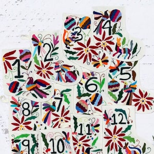 Hand Embroidered Otomi Advent Calendar Mini Stockings - Set of 25