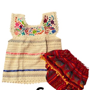 Hand-embroidered baby/toddler shirt with bloomers. Baby girl first birthday outfit. Mexican baby/toddler outfit.
