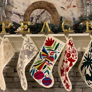 Hand-Embroidered Otomi Christmas Stocking: Unique Holiday Decor