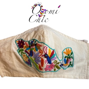 Otomi bordado a mano, máscara facial del mapa de México. Máscara facial Otomi. Cubierta de cara mexicana con bolsillo para filtro. Un filtro incluido con la compra