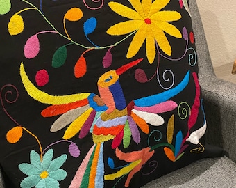 Colorful, Hand embroidered, Otomi 20 in x 20 in decorative pillow cover. Otomi cushion cover. Otomi home accent. Unique Holiday Gift.