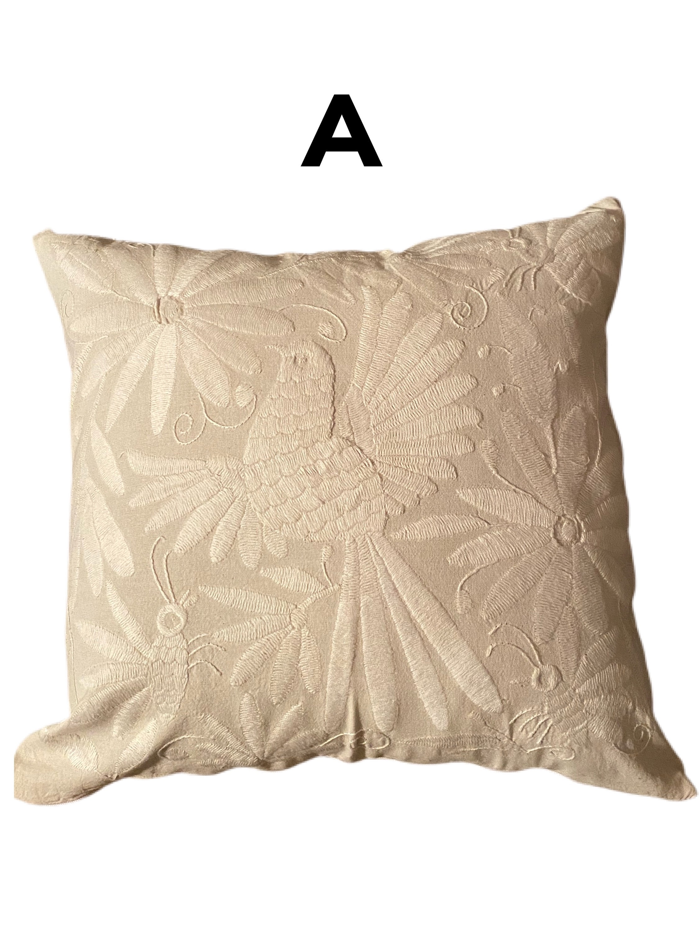 Elegant hand embroidered, Otomi 18in x 18 in decorative pillow cover. Otomi off-white cushion cover. Chic home accent. Unique Holiday Gift.