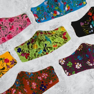 Authentic, hand-embroidered, floral face mask. Oaxacan hand-embroidered face mask.