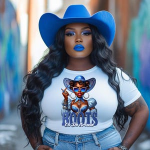 Blue Boots on Da The Ground Where Them Fans At Clack Fan Girl PNG Tumbler and Fan Design | Black Cowgirl Clack Fan Line Dance