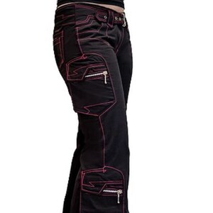 Women's Black/Red Jeans Chains  Buckles Enigma Pant Emo Pants Straps Pants