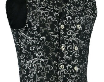 Men's Double Breasted GOVERNOR Silver Vest Waistcoat Silver Brocade Gothic Steampunk