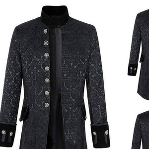 Men's Black Cosplay Brocade Victorian Gentleman's Long Coat Free Shipping USA