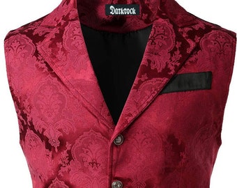 New Quality Red Men's Victorian Suit Gentleman Vest Steampunk Gothic Waistcoat/USA