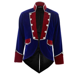 Men's Handmade Blue/Red Brocade VLADIMIR TUXEDO Jacket Tail coat Goth Steampunk Victorian,Free Shipping USA 3XL Chest(56)Inch US letter