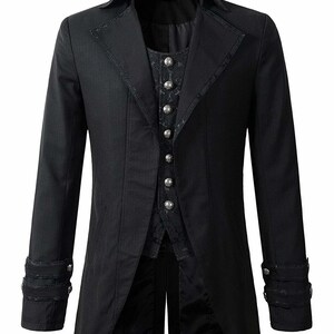 Men's Gothic Jacket Tailcoat Black Brocade Steampunk Victorian, Free Shipping USA