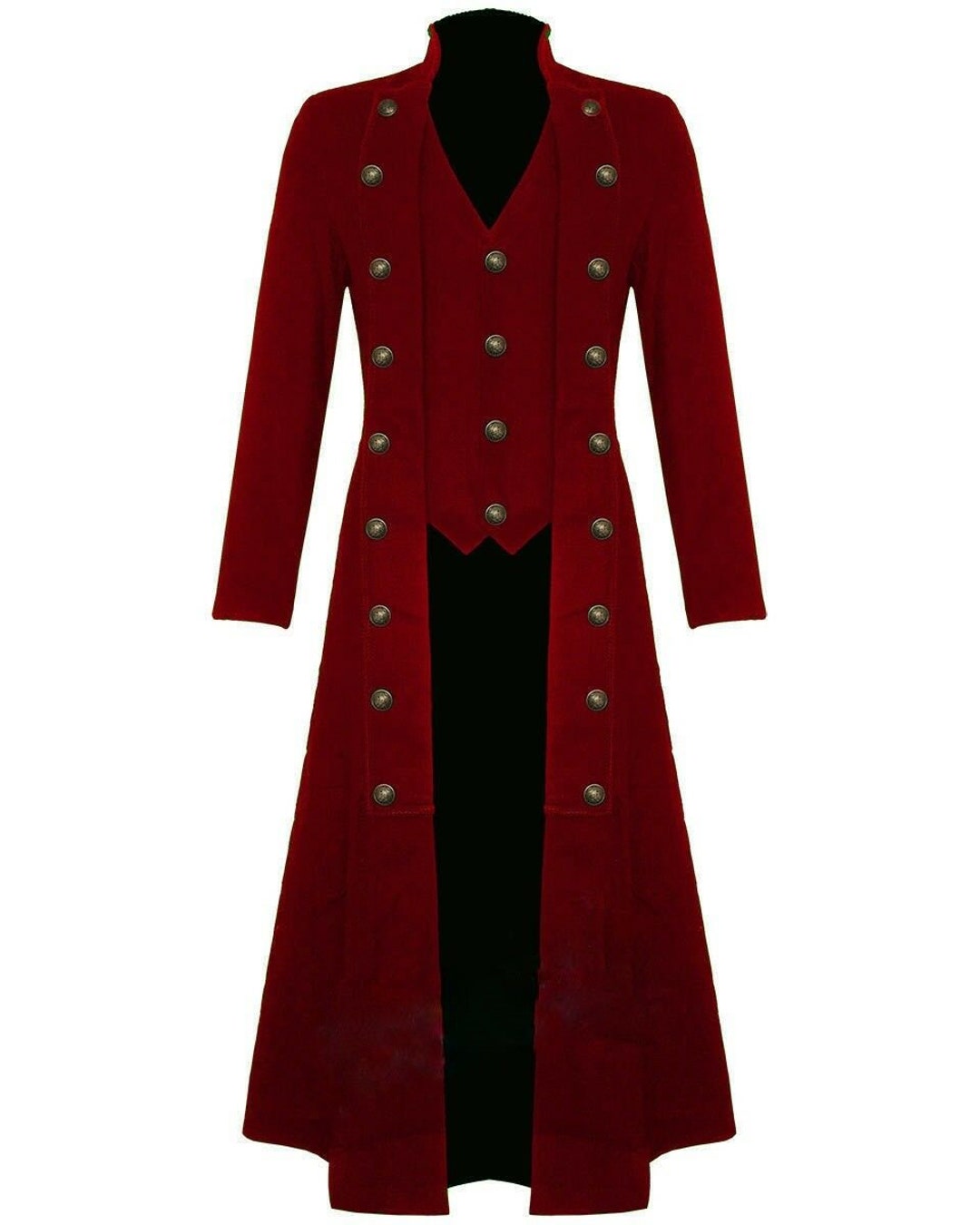 Men's Steampunk Clothing Military Trench Long Coat Cosplay Jacket Red ...