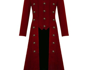 Men's Steampunk Clothing Military Trench Long Coat Cosplay Jacket Red Gothic Dress VTG