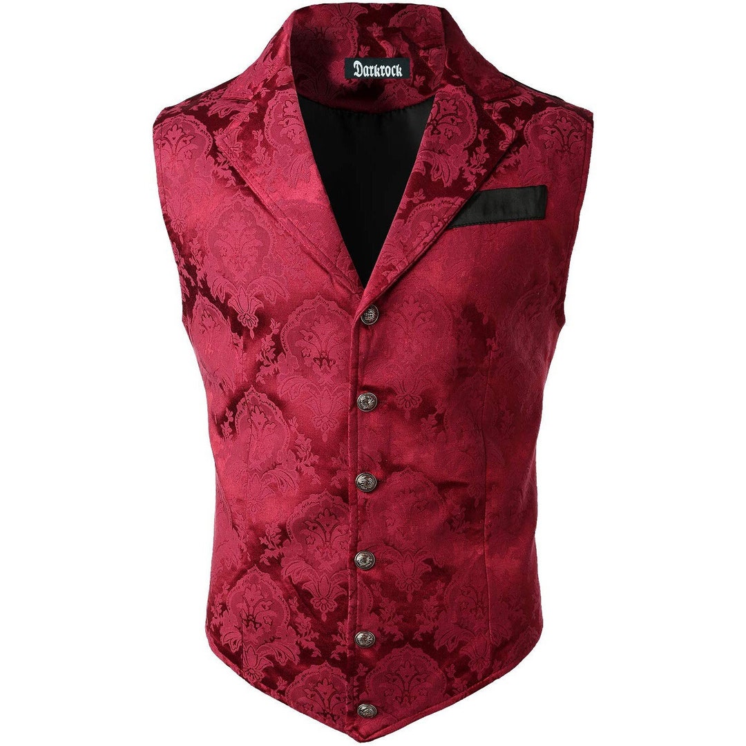 New Quality Red Men's Victorian Suit Gentleman Vest Steampunk Gothic ...