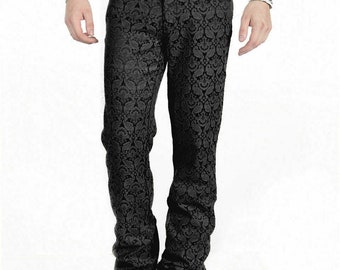 Prime Quality Men's Trousers Pants Black Brocade Steampunk VTG Vintage Gothic EMO Victorian