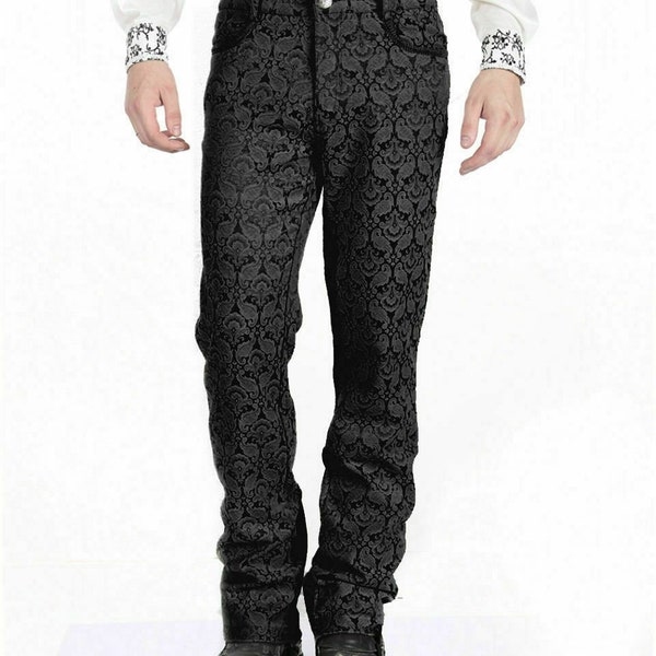 Prime Quality Men's Gothic Alastor Steampunk Black Brocade Dress Pants