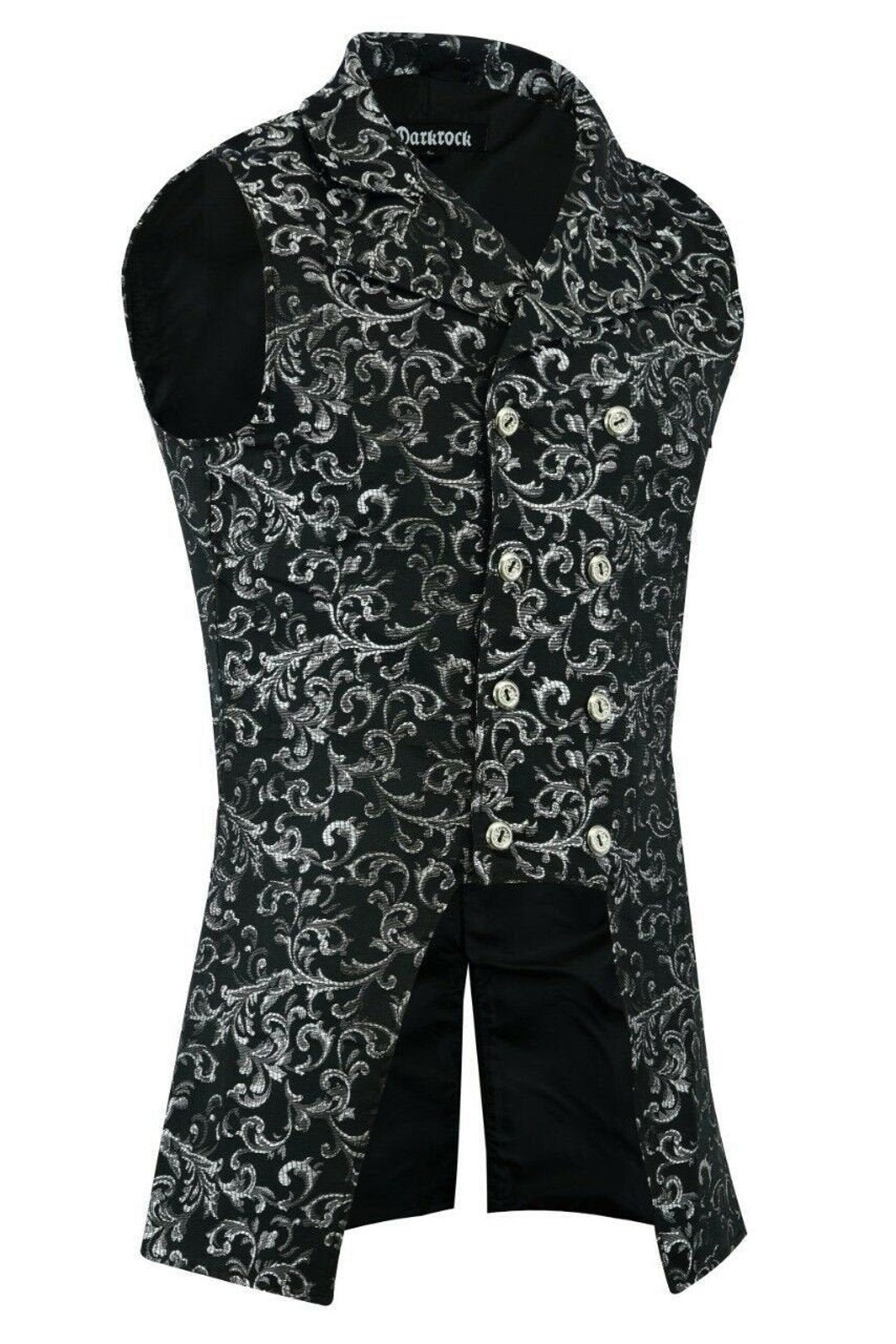 Men's Double Breasted Silver Brocade Tapestry Governor Vest, Striped ...
