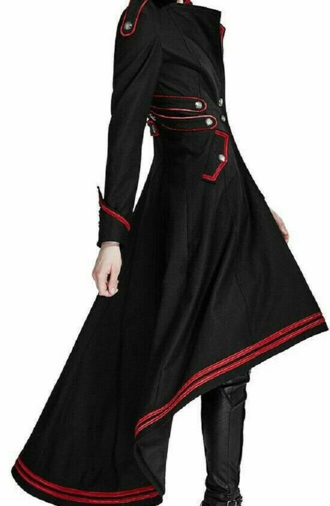 Ladies Black Handmade long tail coat Gothic Steampunk Military Etsy