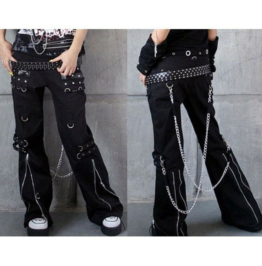 Prime Quality Black Gothic Tripp Women's Chains Black Rhinestones Gothic  Punk Emo Pants Straps Baggy Pants at  Women’s Clothing store