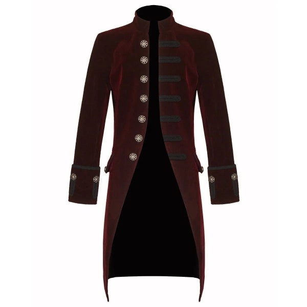 Redingote Bordeaux Renaissance Velours Homme Veste Gothique Victorienne Steampunk