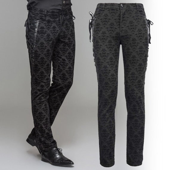 Men's Syndicate Trousers Pants Steampunk Black Brocade Vintage Gothic  Victorian (Small, Black Brocade) at Amazon Men's Clothing store