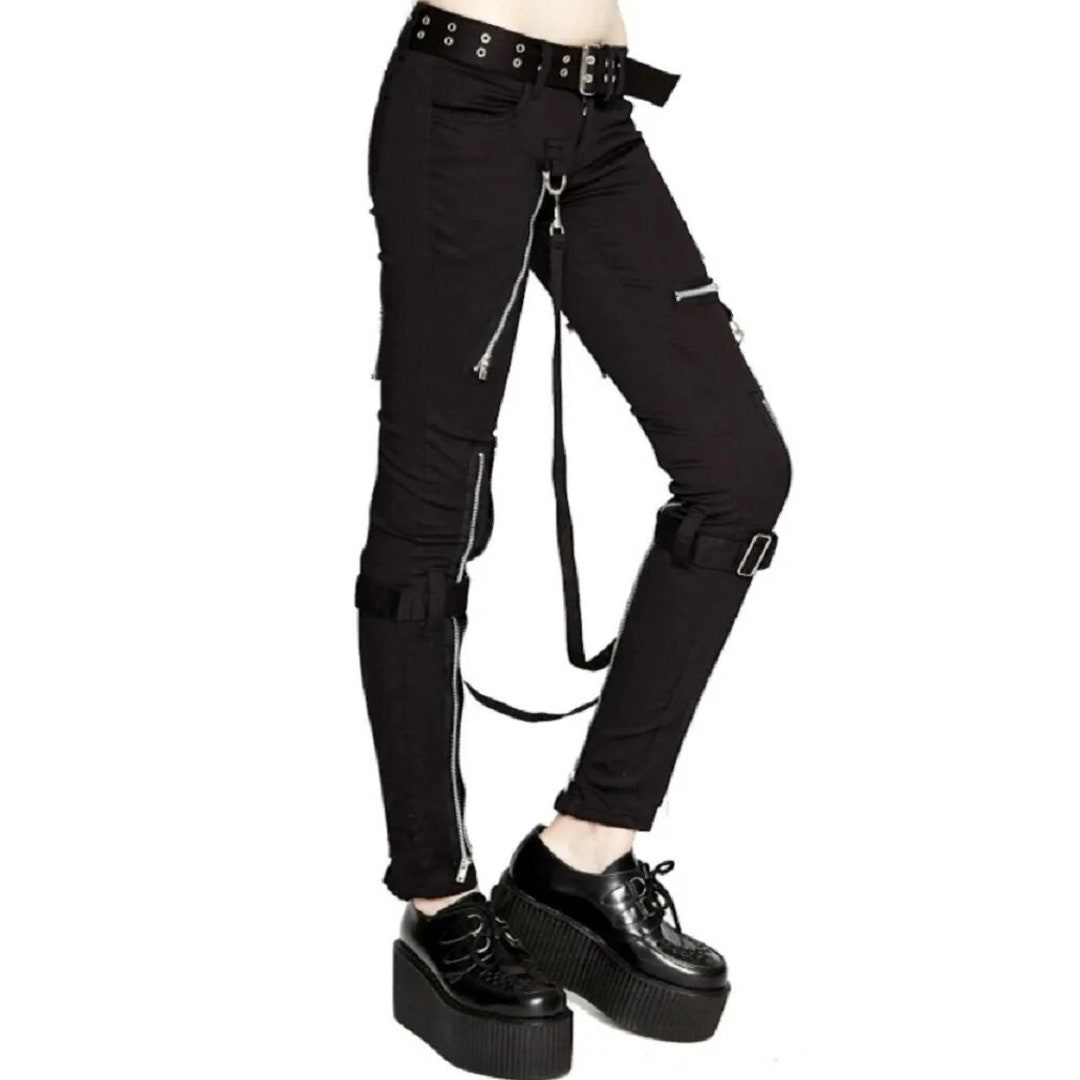 Womens Gothic Punk Emo Bondage Black Straps Goth Zipper Rock Star Pants