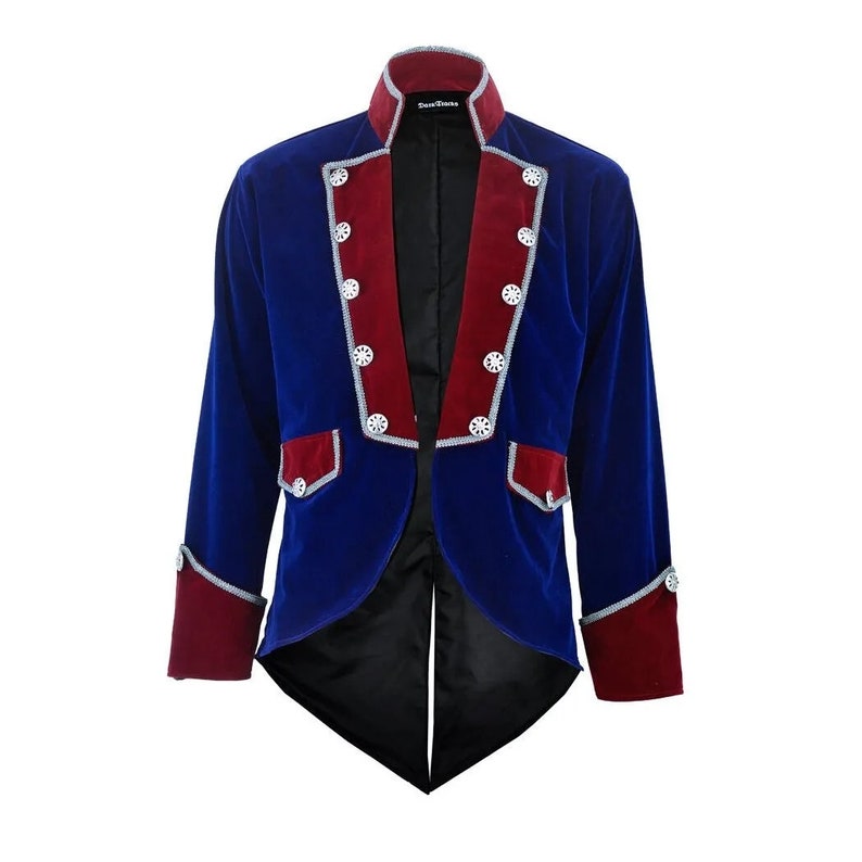 Men's Handmade Blue/Red Brocade VLADIMIR TUXEDO Jacket Tail coat Goth Steampunk Victorian,Free Shipping USA image 7