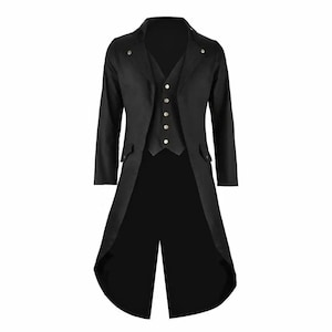 New Men's Black Steampunk Tailcoat Jacket Gothic Coat, Free Shipping USA