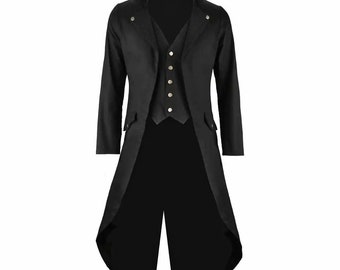 New Men's Black Steampunk Tailcoat Jacket Gothic Victorian Coat,Free Shipping USA