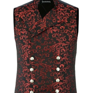 Men's Red  Tailored Brocade Double-Breasted Vest Waistcoat Gothic Aristocrat Steampunk