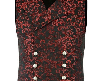 Men's Red  Tailored Brocade Double-Breasted Vest Waistcoat Gothic Aristocrat Steampunk