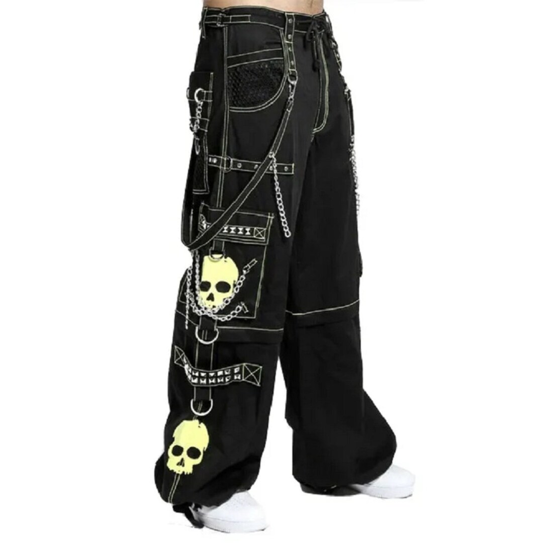 Prime Quality Gothic Men's Punk Goth Emo Bondage Star Black Red Pants
