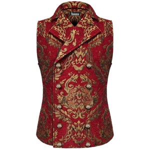 Men’s  Red/Gold Victorian Cavalier Waistcoat Vest