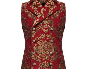 Men’s  Red/Gold Victorian Cavalier Waistcoat Vest