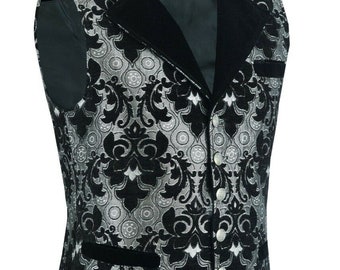 Victorian Gentleman's Aristocrat Vest Black/Silver Tapestry Vest