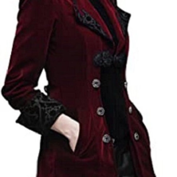 Nouveau Manteau long d'hiver en queue d'hirondelle pour femme Manteau en velours bordeaux / Etats-Unis