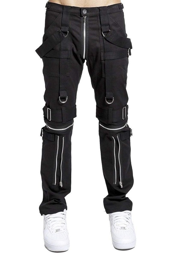 Women Gothic Bondage Rock Black Punk Buckle Zips Chain Strap  Trouser/Pants/USA (Small) at  Women's Clothing store