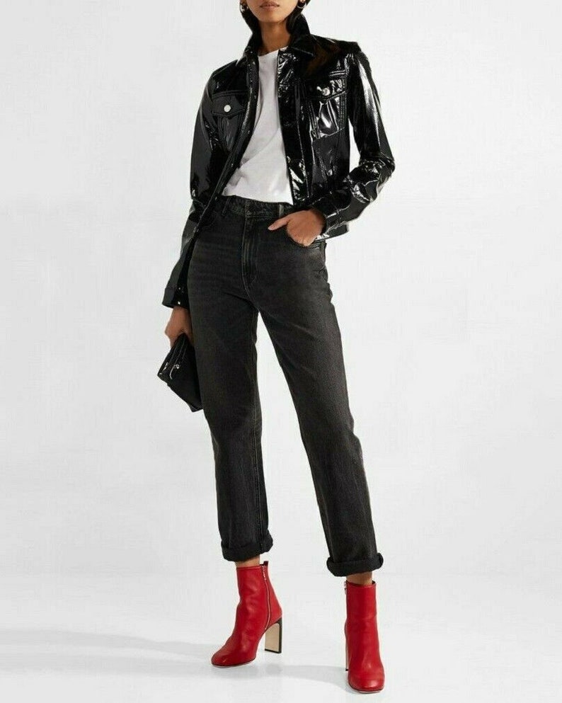 Handmade Fashion Vinyl Trucker Jacket Black PVC Women's | Etsy