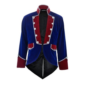 Men's Handmade Blue/Red Brocade VLADIMIR TUXEDO Jacket Tail coat Goth Steampunk Victorian,Free Shipping USA image 4