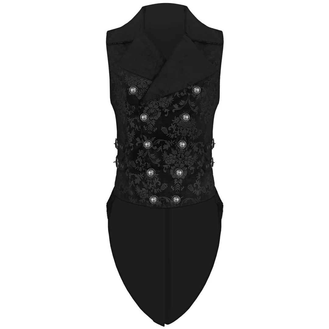 Men's Black Vest Waistcoat Tailcoat Black Brocade Damask Gothic