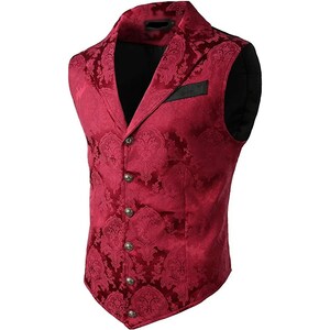 New Quality Red Men's Victorian Suit Gentleman Vest Steampunk Gothic ...