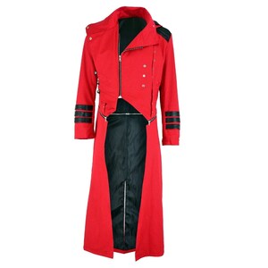 Gothic Steampunk Military Red Jacket Mens Punk Highwayman Regency Long Coat Gothic Steampunk Military Red Jacket Mens Punk Highwayman Regency Long Coat