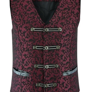 Premium Quality Tailored Men's Maroon Vest Waistcoat Damask Velvet Goth ...
