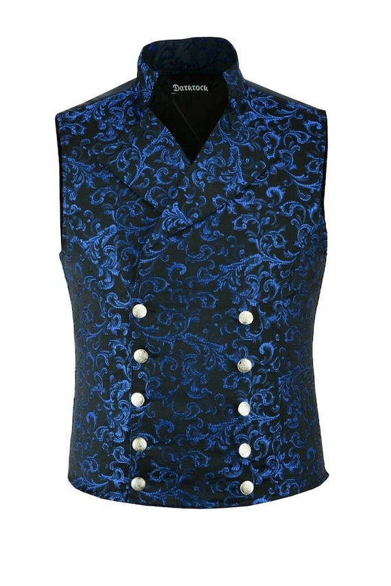 Men's Blue Handmade Tailored Brocade Double-breasted Vest - Etsy