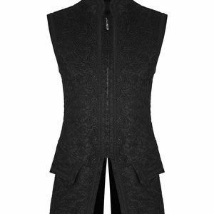 New Black Brocade Men's Long Formal Waistcoat Vest /USA