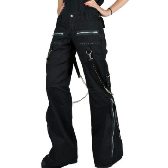 Women’s Chains Black Rhinestones Gothic Punk Buckles Pant Emo Tripp Pants