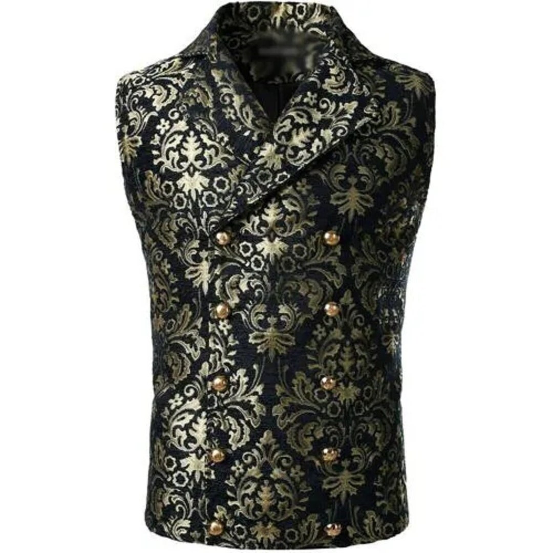 Men's Victorian Gentleman's Aristocrat Gold Double Breasted Vest Gothic ...