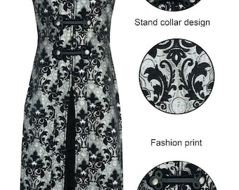 Men's Military Style Long Sleeveless Waistcoat -Silver Brocade ~ Gothic Victorian Theater Cosplay