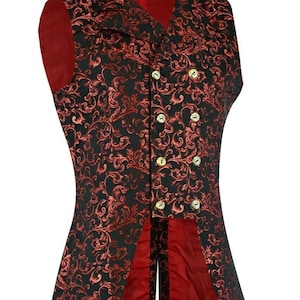 Men's Double Breasted Red brocade tapestry Governor Vest, striped Vest Waistcoat VTG Brocade Gothic Steampunk,Free Shipping USA