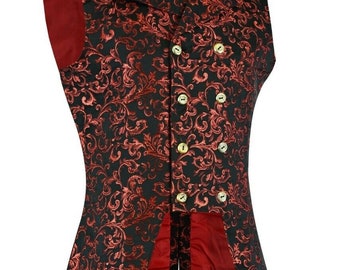 Men's Double Breasted Red brocade tapestry Governor Vest, striped Vest Waistcoat VTG Brocade Gothic Steampunk,Free Shipping USA